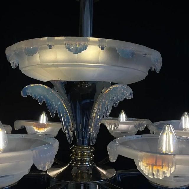 Large Art Deco Chandelier attributed to Boris Lacroix for Ezan, 1930s For Sale - Image 12 of 13