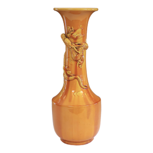 Vintage Awaji Pottery Dragon Vase Japanese Arts Crafts Yellow Monochrome 18"