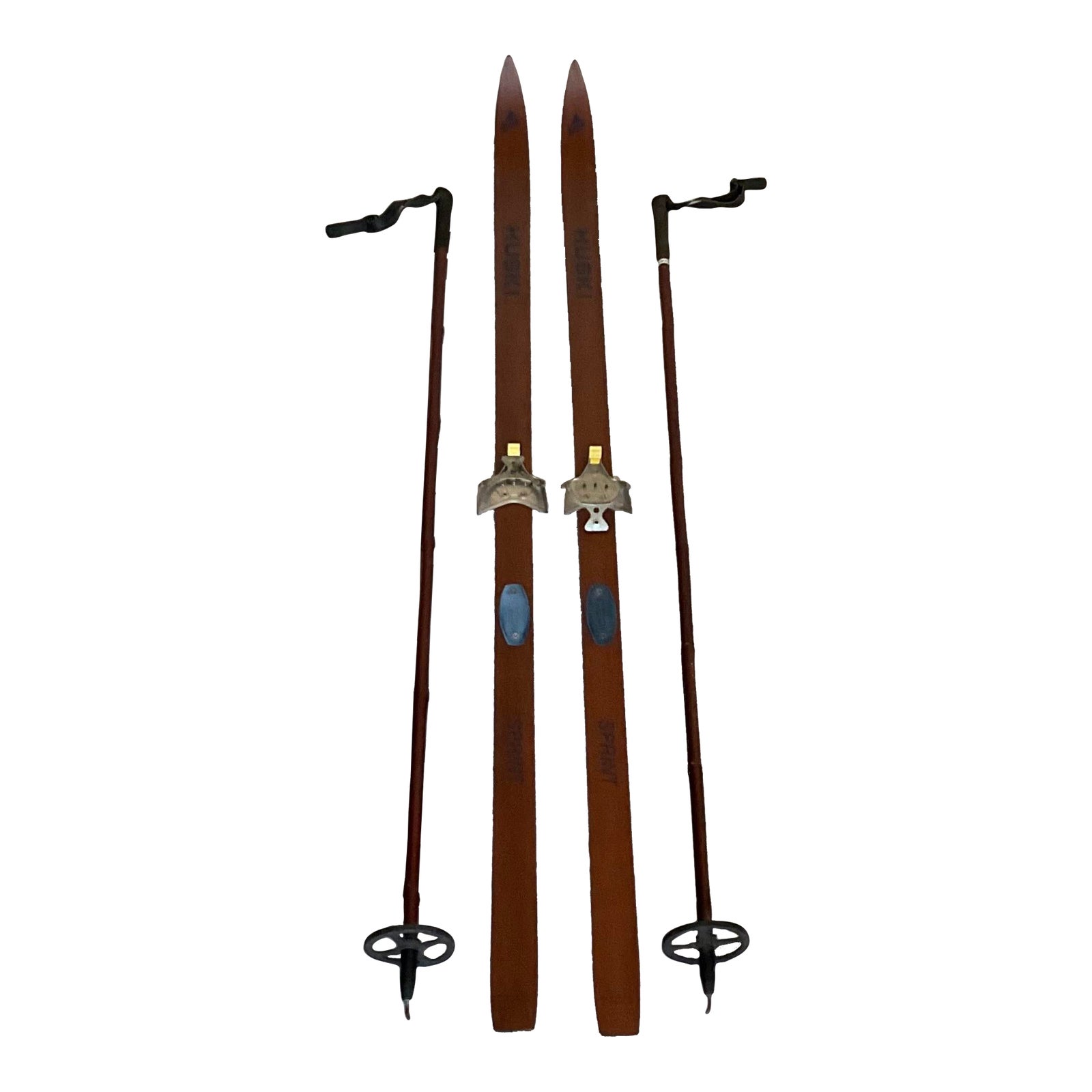 Vintage Huski Silva Cross Country Wooden Skis 65" and Bamboo Ski Poles