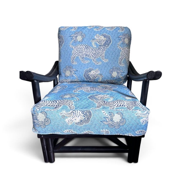 Mid-Century Modern Mid 20th Century Black Rattan Bamboo Lounge Chair in the Manner of Ficks Reed For Sale - Image 3 of 16