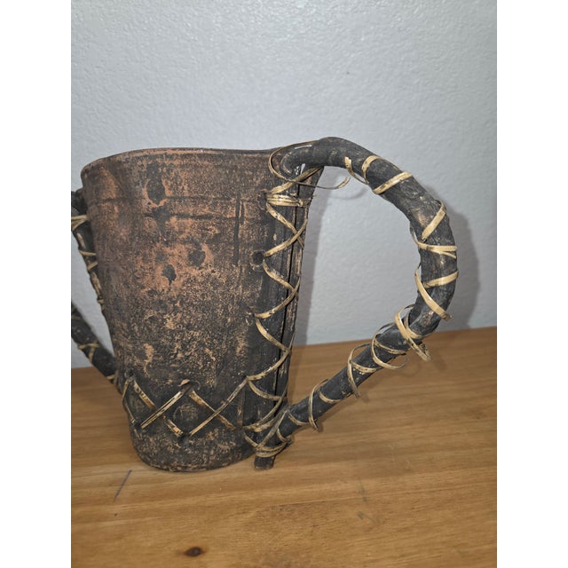 Handcrafted Primitive Clay Vessel With Wrapped Vine Handles, Rustic Folk Art Sculptural Vase For Sale - Image 11 of 12