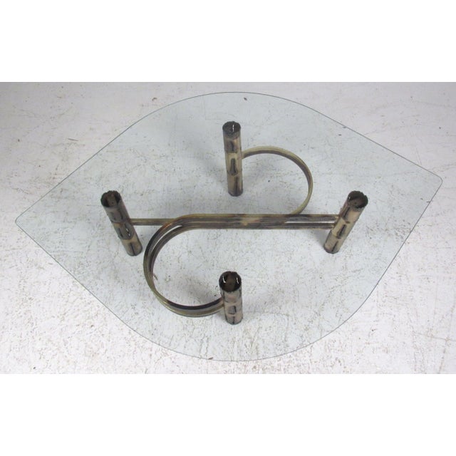 Brutalist Torch Cut Brass Table Set with Glass Tops - Set of 3 For Sale - Image 9 of 12