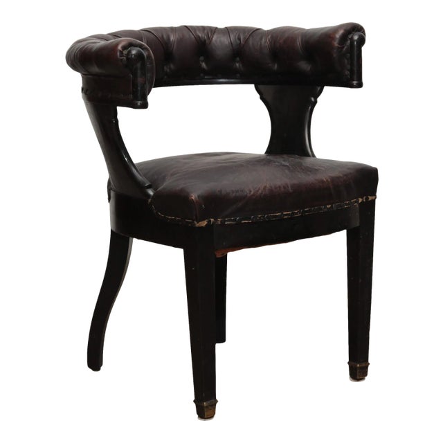 1920s English Oak and Leather Library Chair For Sale