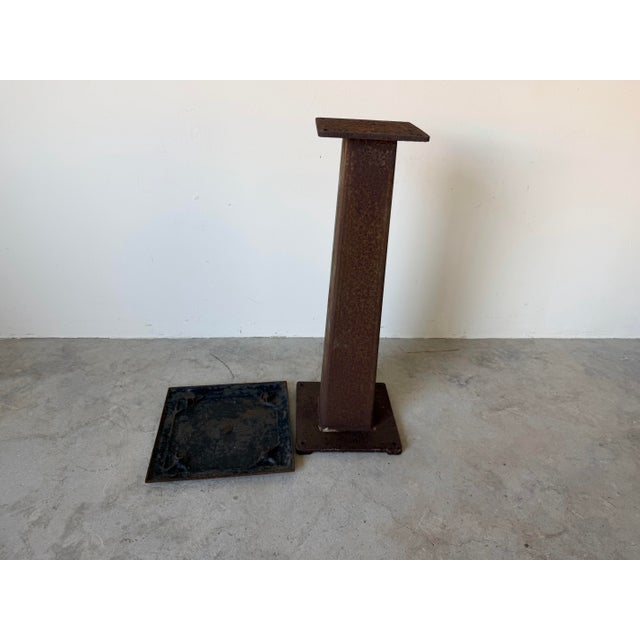 Vintage Brutalist Metal Garden Pedestal With Embossed Top For Sale - Image 9 of 12