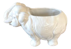 Mid 20th Century White Italian Pottery Elephant Planter