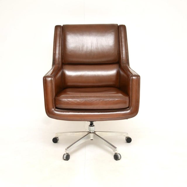 Mid-Century Modern Vintage Danish Leather Swivel Desk Chair, 1960s For Sale - Image 3 of 14