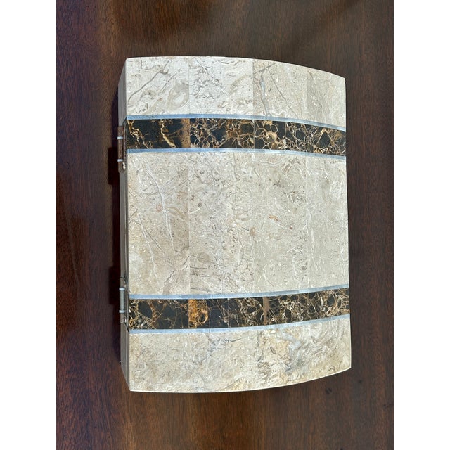 Vtg. Tessellated Travertine Stone Rectangular Inlaid Dome Top Lidded Box For Sale - Image 10 of 13