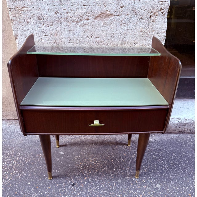 Mid-Century Italian Mahogany Nightstands with Painted Glass, 1960s, Set of 2 For Sale - Image 9 of 10
