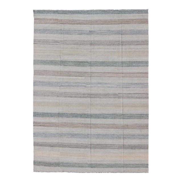 Flat-Weave Kilim in Striped Design by Keivan Woven Arts 8'1 X 11'4 For Sale