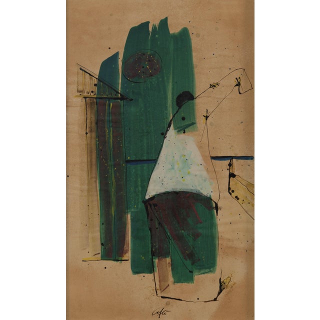 Mid-Century Modern Nino Caffè, Italian Abstract Composition, 1960s, Mixed Media on Paper For Sale - Image 3 of 7