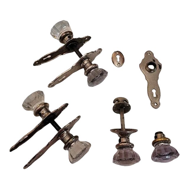 Set of 3 Art Deco Glass Door Handles With Plates For Sale