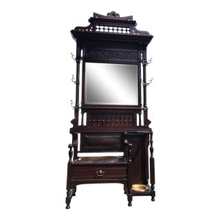 Antique Eastlake Mahogany Hall Tree With Bench and Storage For Sale