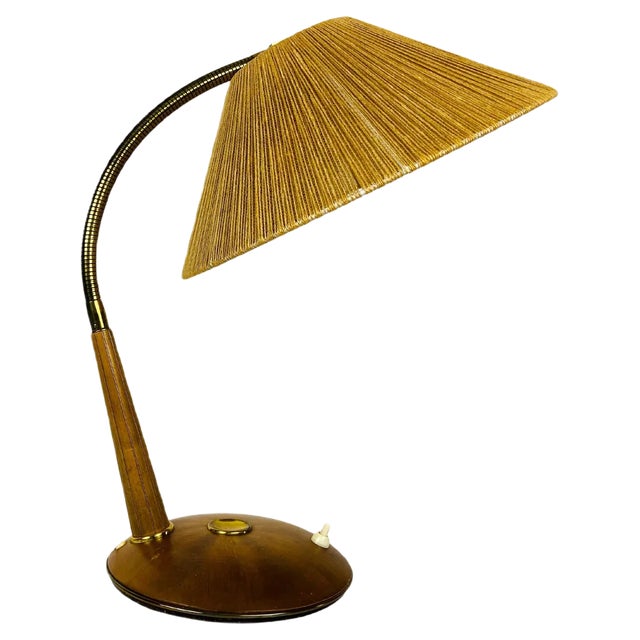 Teak and Rattan Table Lamp from Temde, 1970s For Sale