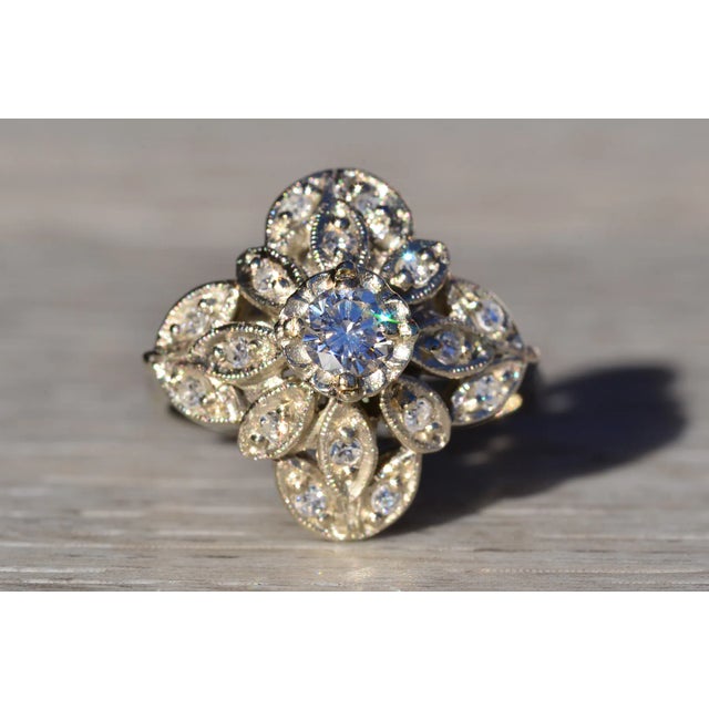 Contemporary The Crimson Ridge: Ladies Antique 14K White Gold Diamond Princess Ring For Sale - Image 3 of 10