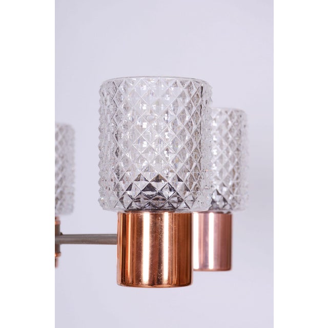 Mid-Century Modern Mid-Century Chandelier in Chrome, Steel, Copper and Glass, Czech, 1960s For Sale - Image 3 of 10