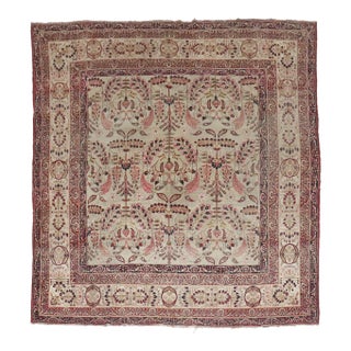 Stunning 19th Century Persian Lavar Kerman Square Carpet, 9'7'' X 10'10'' For Sale
