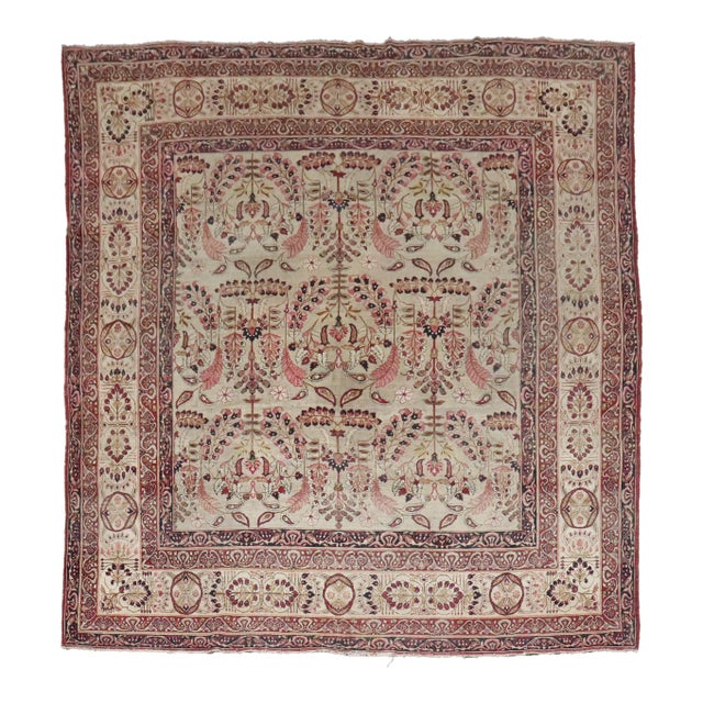 Stunning 19th Century Persian Lavar Kerman Square Carpet, 9'7'' X 10'10'' For Sale