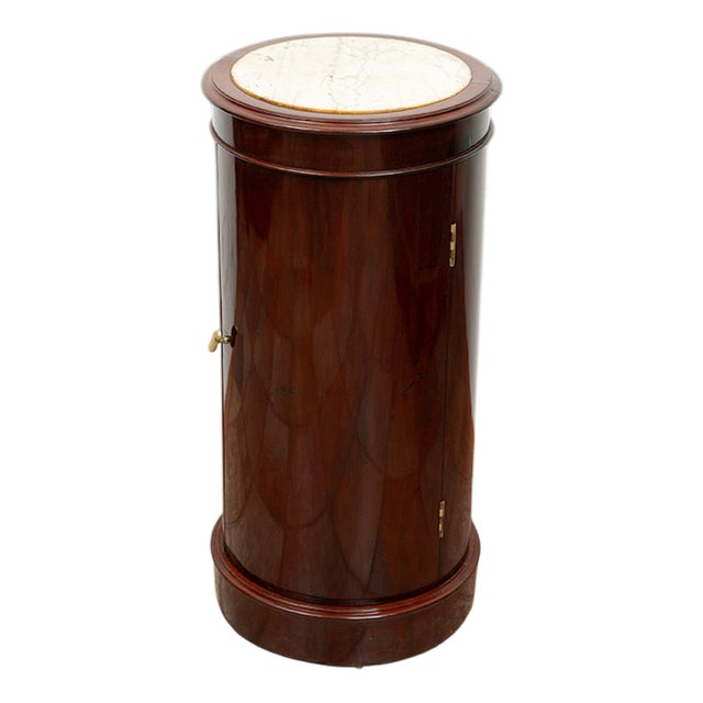 Antique Empire Mahogany Nightstand with White Marble Top. France, 19th Century For Sale