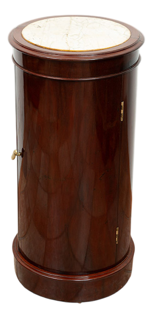 Antique Empire Mahogany Nightstand with White Marble Top. France, 19th Century