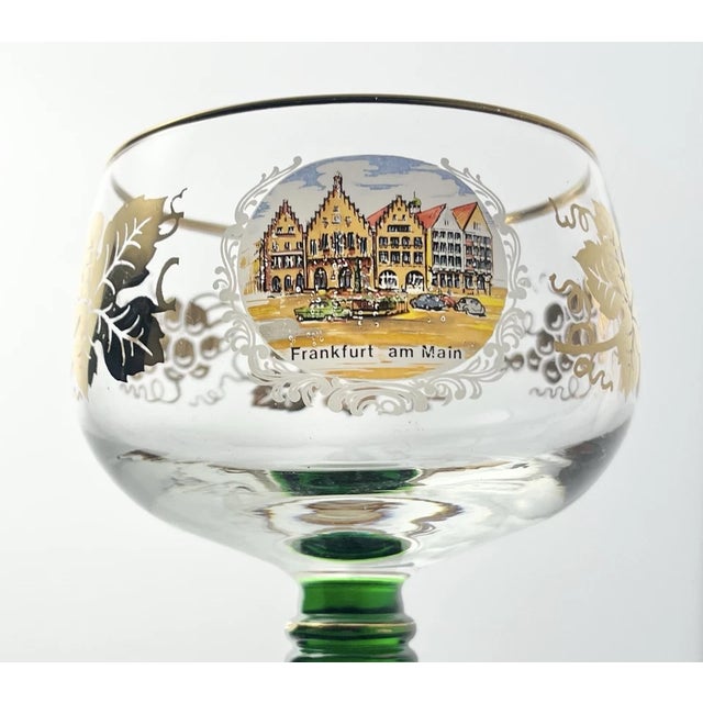 1970s Schott-Zwiesel Green & Gold Leaf 6 German Roemer Wine Glasses For Sale In Dallas - Image 6 of 10