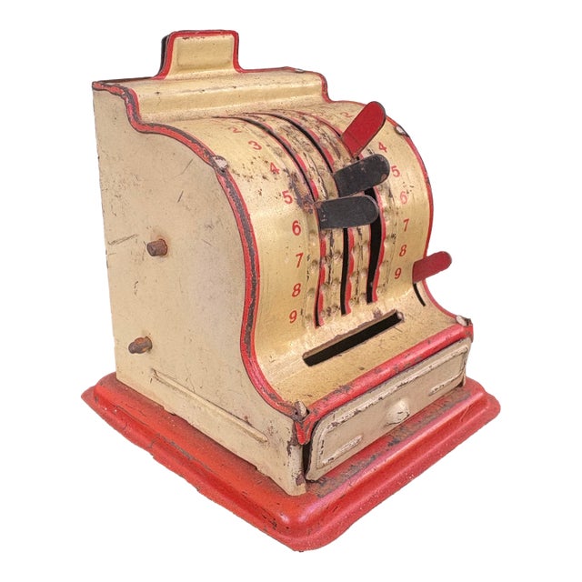 Early 20th Century German Tin Toy Cash Register – Miniature Decorative Display For Sale