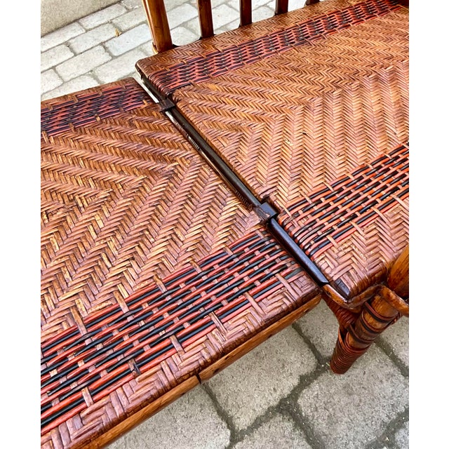Wood Adjustable Rattan Chaise Longue with Ottoman, 1920s For Sale - Image 7 of 13