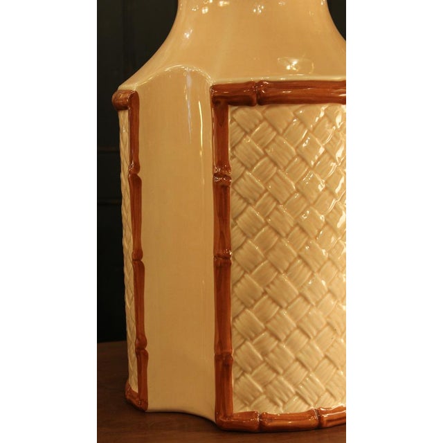 Cream Bamboo Style Ceramic Lamp from Manises, 1940s For Sale - Image 8 of 9