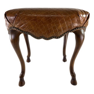 Ralph Lauren Regency Inspired Leather and Walnut Vanity Bench For Sale