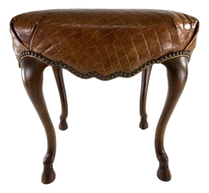 Ralph Lauren Regency Inspired Leather and Walnut Vanity Bench