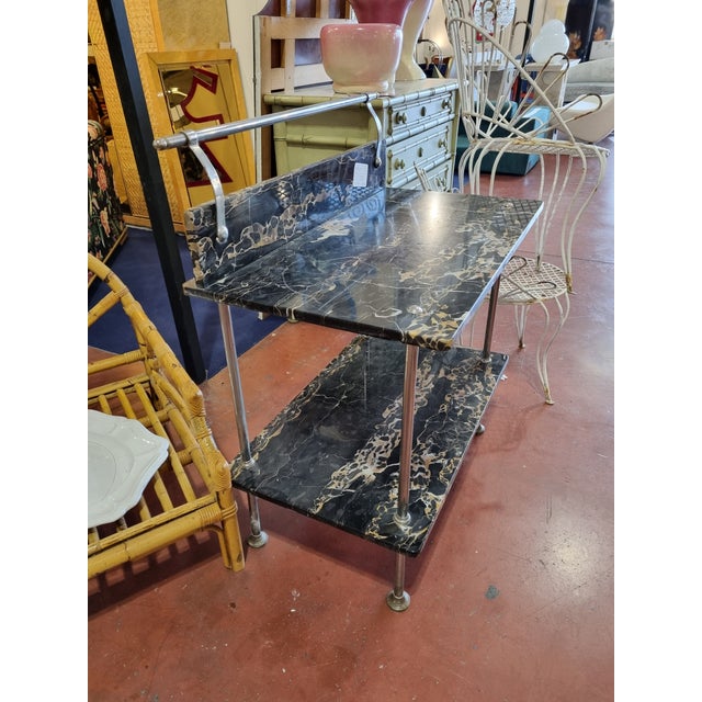 Mid-Century Modern Vintage Black Marble Bar Cart For Sale - Image 3 of 5