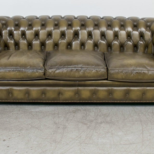 Vintage 1960s English Chesterfield Sofa in Olive Green Leather For Sale In Birmingham - Image 6 of 12