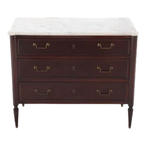 French Louis XVI Style Mahogany Marble Commode
