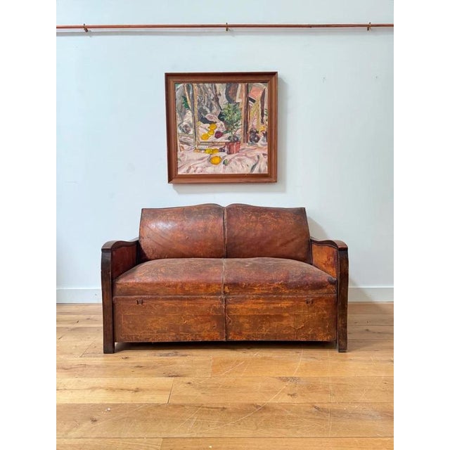French Leather Mustache Back Sofa Bed, 1930s For Sale - Image 9 of 9