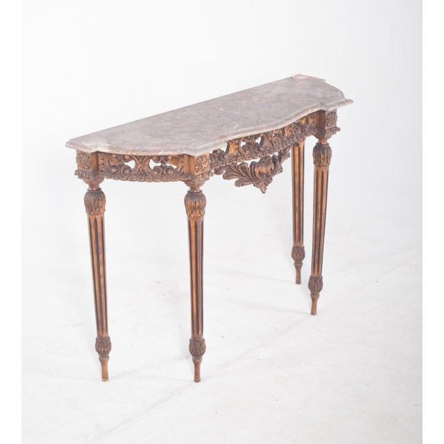 Wood Portuguese Gilded Carving Side Table with Marble Top For Sale - Image 7 of 13