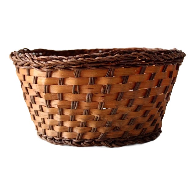 Vintage Woven Basket Bowl For Sale
