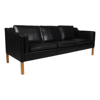 Model 2213 3-Seater Sofa in Black Leather by Børge Mogensen for Fredericia, 2011 For Sale