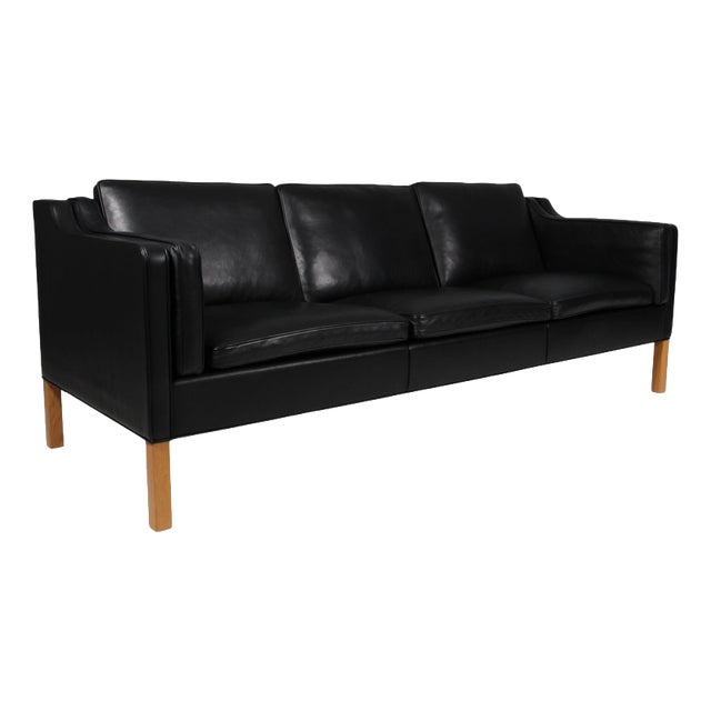 Model 2213 3-Seater Sofa in Black Leather by Børge Mogensen for Fredericia, 2011 For Sale