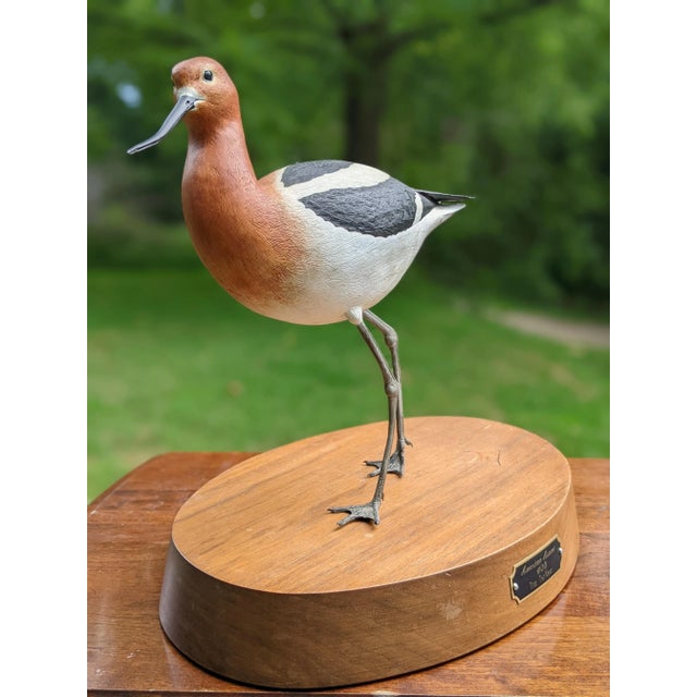 Late 20th Century American Avocet Tim TerMeer 1/30 Hand-Painted Metal Sculpture Spinning Wood Base For Sale - Image 13 of 13