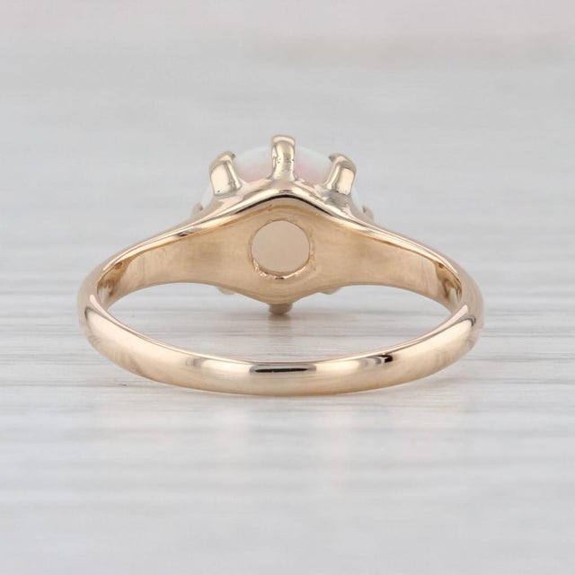 Vintage Woods Round Opal Cabochon Solitaire Ring 14k Yellow Gold Size 6.25 For Sale In Greensboro - Image 6 of 8