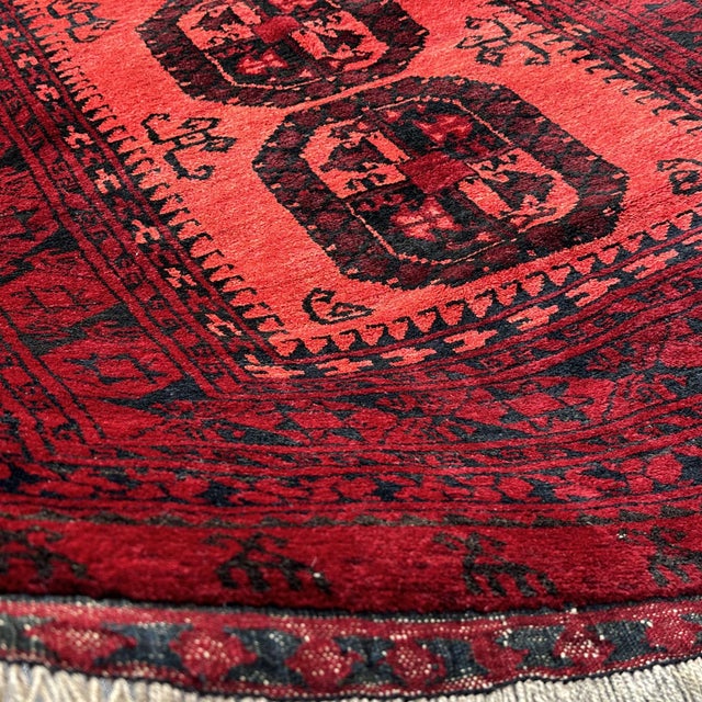 Vintage Red Afghan Bokhara Tribal Hand-Knotted Wool Rug - 4' X 6'5" For Sale - Image 4 of 9