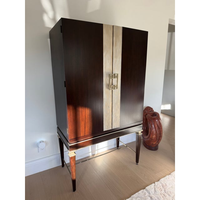 Wood Ethan Allen Evansview Bar Cabinet Hollywood Regency "Showstopper" Indonesian Mahogany. Modernist / Mid-Century Modern For Sale - Image 7 of 7
