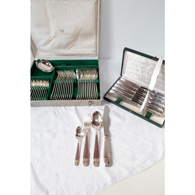 French Art Deco Style Cutlery Service for 12 in Silver Metal, 1950s, Set of 49 For Sale - Image 9 of 12