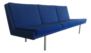 Vintage Airport Sofa in Blue Fabric by Hans J. Wegner for A.P. Stolen, Reupholstered, 1960s
