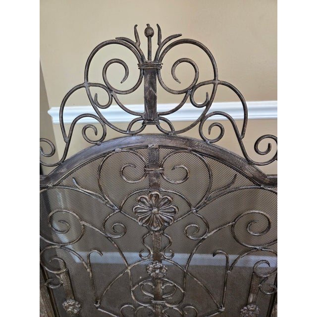 Metal French Country Folding Fireplace Screen For Sale - Image 7 of 9