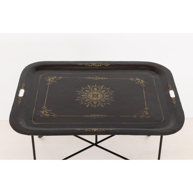 Black Vintage Tole Painted Tray Table For Sale - Image 8 of 10