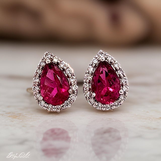 Natural Pink Tourmaline Diamond Stud Earrings 14k W Gold 2.02 TCW Certified For Sale - Image 13 of 18