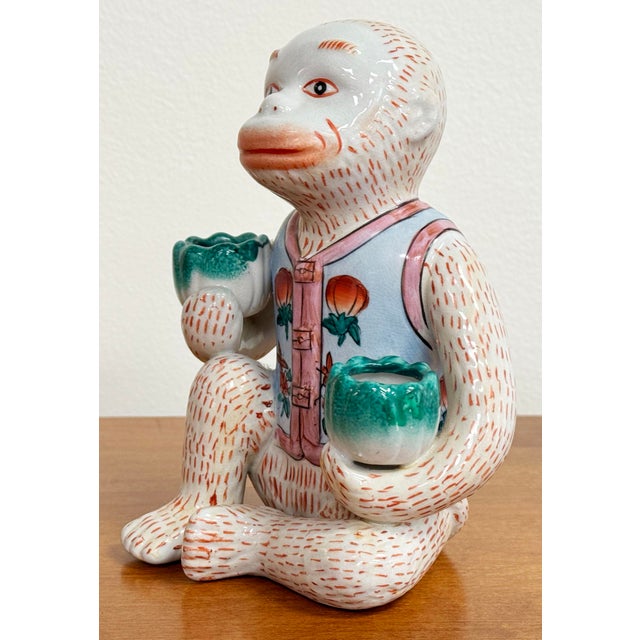 Chinoiserie Vintage Seated Chinoiserie Monkey Candleholder For Sale - Image 3 of 9