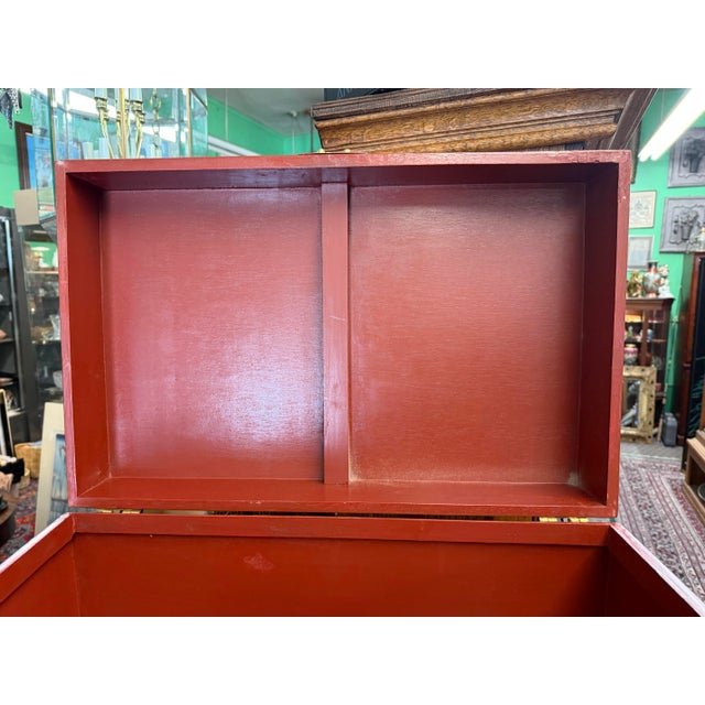 Asian Red Lacquer Trunk Hand Painted Lilly Pad Motif For Sale In San Francisco - Image 6 of 9