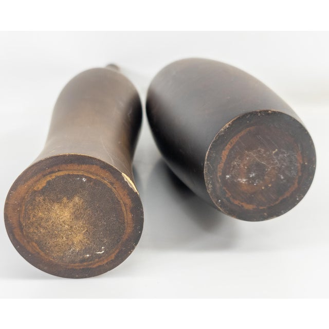 Mid 20th Century Carved Wood Teak Decorative Vases Set of 2 Chairish