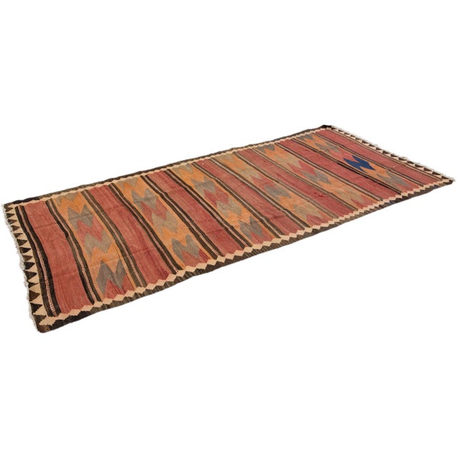 1960s Vintage Turkish Kilim Orange Handmade Tribal Wool Rug For Sale - Image 9 of 10
